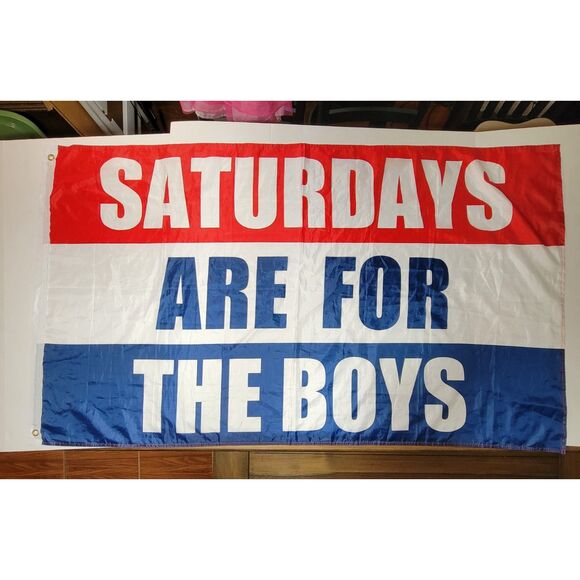 Man Cave Nylon Flag "Saturdays Are For The Boys" Approx 2'11" X 4'11" - Picture 1 of 4